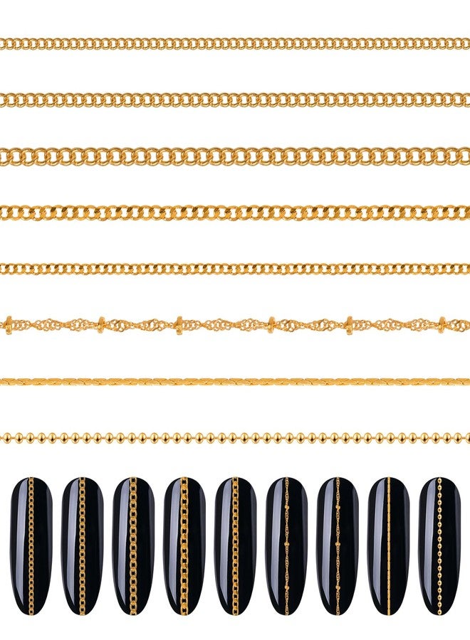 Hariendny 8 Strips Nail Art Chains Metal Chain Nail Charms Gold Nail Jewelry Chains 3D Nail Art Chain Nail Decorations Supplies Punk Nail Studs Accessories for DIY Making Nails Manicure Jewelry Tips Decor - Image 1